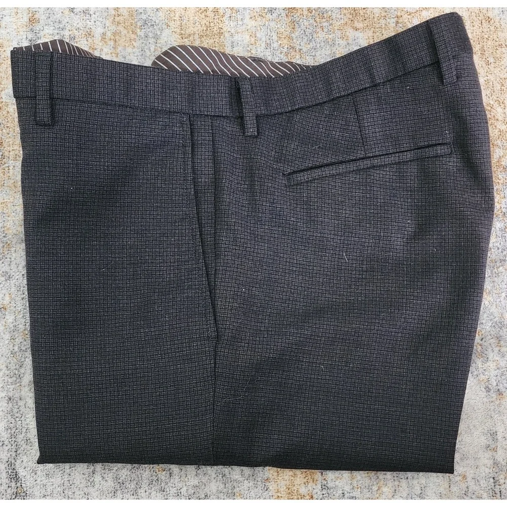 Banana Republic Men's Brown Check Slim-Fit FF Wool Dress Pants  33 X 34